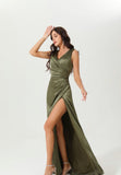 Satin dress with wider straps.