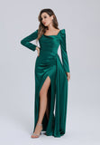 Satin evening dress with sleeves
