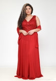 Evening dress with wide straps.