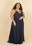 Evening Dress with a V-Neck and Wide Straps