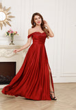 Long dress with Carmen neckline