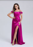 Beautiful evening dress with Carmen neckline.