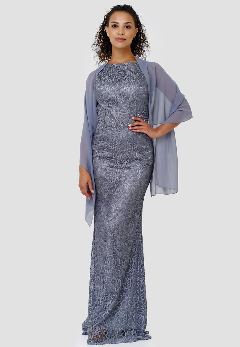 Fitted Lace Dress with Matching Stole/ Scarf